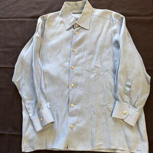 Zegna powder blue linen shirt;